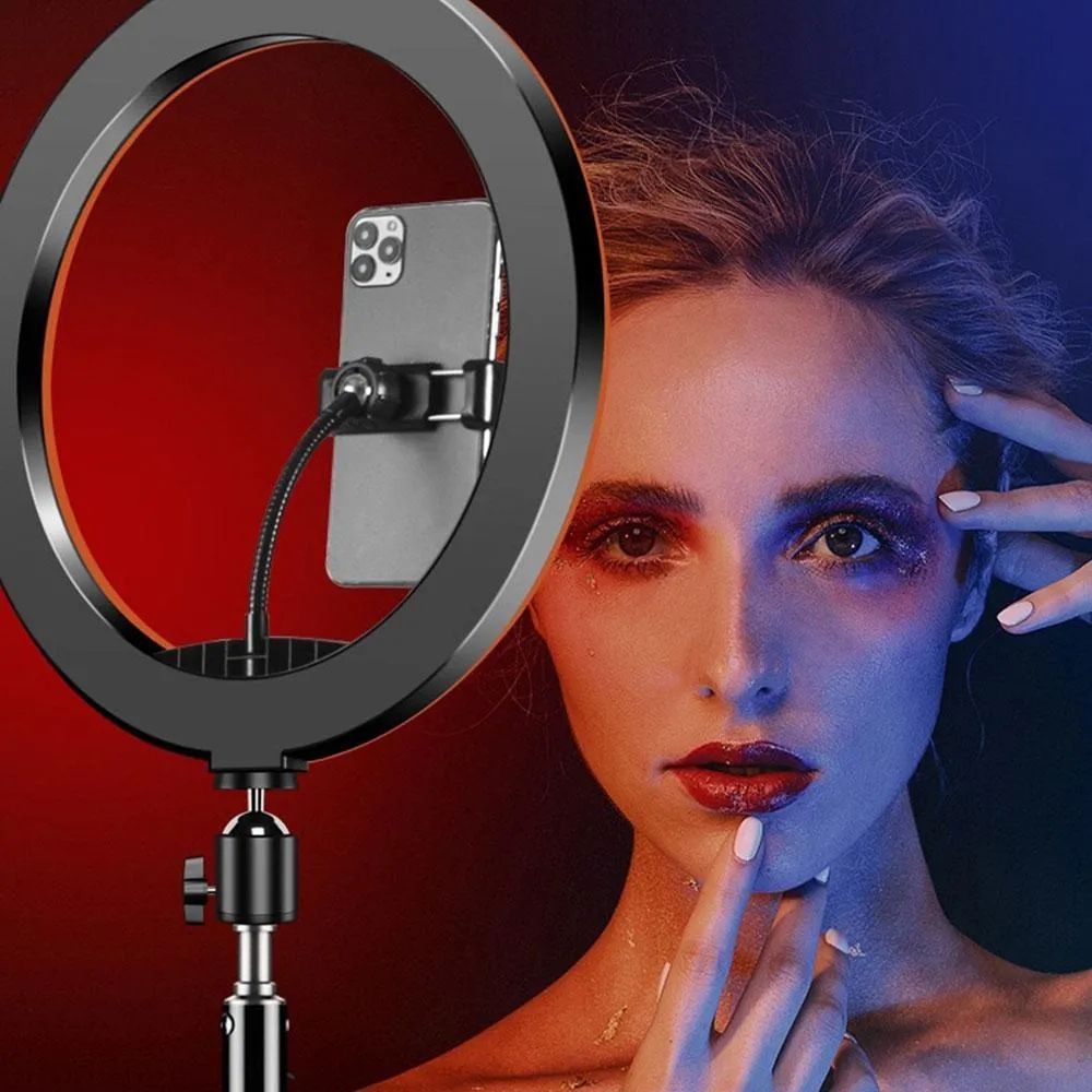 Кільцева лампа RGB 20 см, від USB з тримачем для телефону MJ20 / Світлодіодна лампа для блогерів 234567215 фото