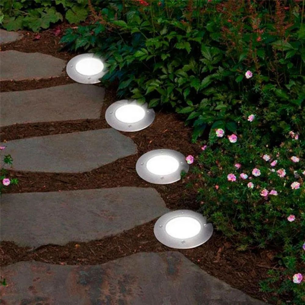 Уличный светильник с солнечной батареей в землю, 4LED, Disk Light, 1шт/ Садовый фонарь / Светильник для газона 123457745 фото