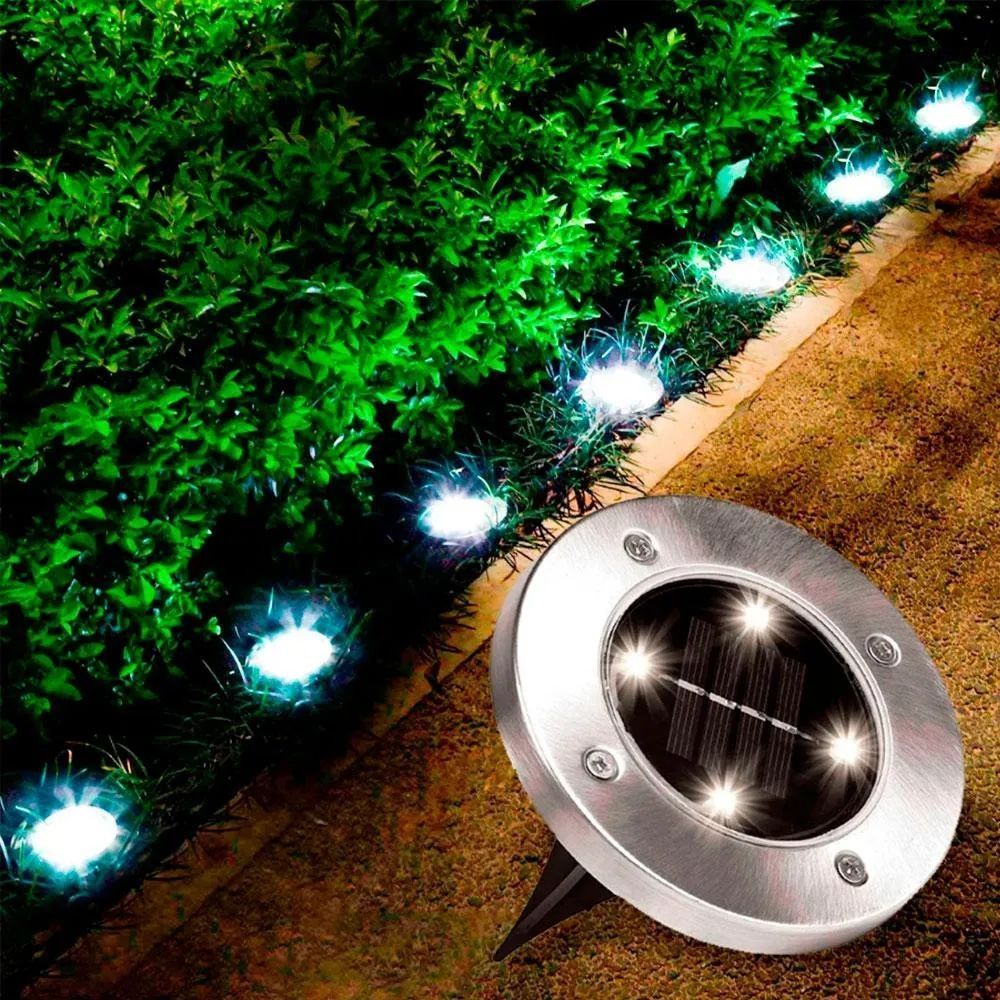 Уличный светильник с солнечной батареей в землю, 4LED, Disk Light, 1шт/ Садовый фонарь / Светильник для газона 123457745 фото