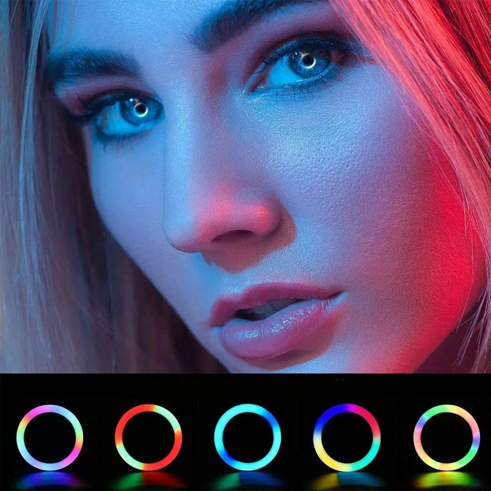 Кільцева лампа RGB 20 см, від USB з тримачем для телефону MJ20 / Світлодіодна лампа для блогерів 234567215 фото