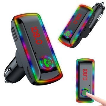 FM-модулятор з Bluetooth F12, Чорний / FM трансмітер з RGB підсвічуванням / ФМ модулятор в авто 234566342 фото