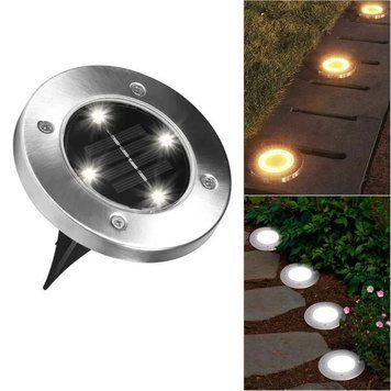 Уличный светильник с солнечной батареей в землю, 4LED, Disk Light, 1шт/ Садовый фонарь / Светильник для газона 123457745 фото